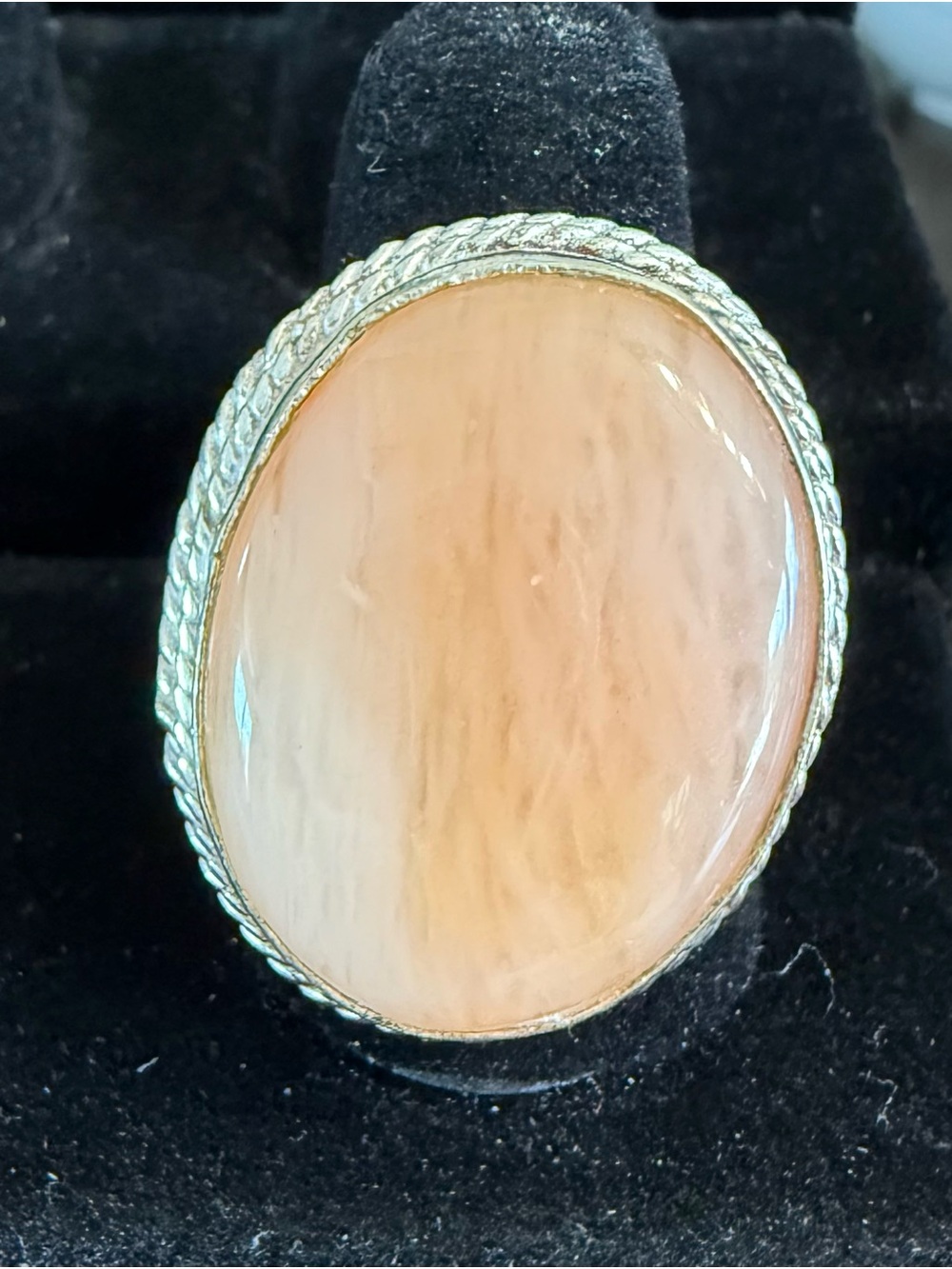 Peach Cabochon Cocktail Ring in Sterling Setting
